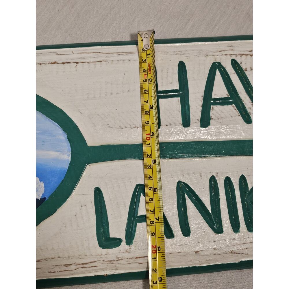 Lanikai Beach Wooden surf sign 40" w/ Beach Painting - Real Hand Carved Wood - Picture 12 of 14